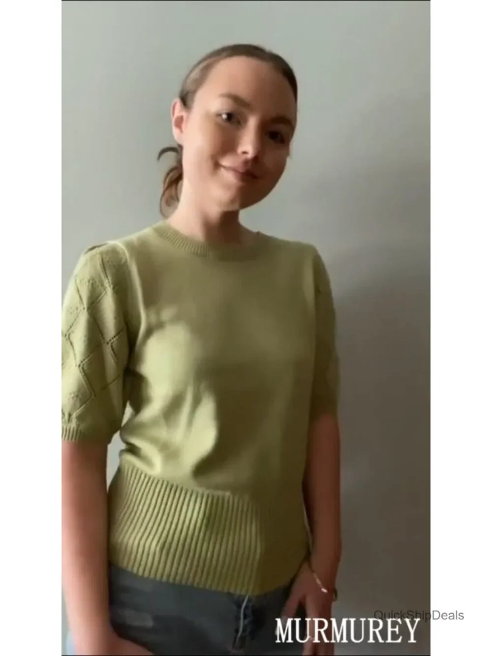 Ultra Soft Knit Crochet Crewneck Short Sleeve Pullover Blouse